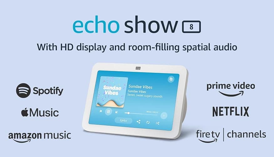 Amazon Echo Show 8, With Spatial Audio, Smart Home Hub, ideal for open living spaces, includes Alexa, Glacier White thumbnail 10