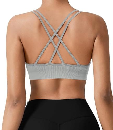 VEQING Seamless V-Neck Women Sports Bras, Padded Cross Back Wireless Low Impact Workout Yoga Bras for Small Chests, 3 Pack thumbnail 3