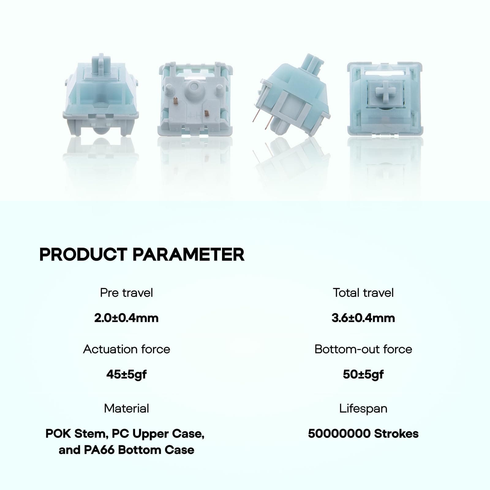 EPOMAKER Creamy Jade 45gf Gaming Keyboard Switches, 100 PCS Linear Switch, 5-Pin Pre-Lubed Switch, with PC/PA66 Case, POK Stem, Compatible with MX Keycaps for Mechanical Keyboard thumbnail 3