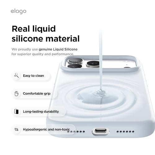 elago for iPhone 17 Pro Max Case, Premium Magnetic Silicone Case, Compatible with MagSafe, Liquid Silicone Material, Protective Cover, Shockproof, Slim Phone, 6.9 inch (Light Blue) thumbnail 6