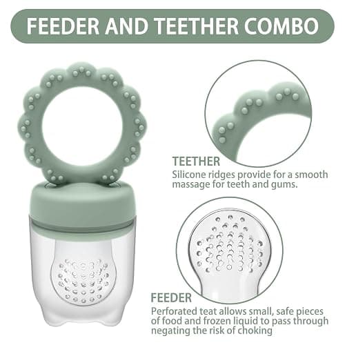 3 Pack Silicone Teething Mitten for Babies with Baby Fruit Food Feeder & Freezer Tray Set, BPA Free Infant Teething Relief Toy for 3 Month+, Additional Silicone Sacs thumbnail 4