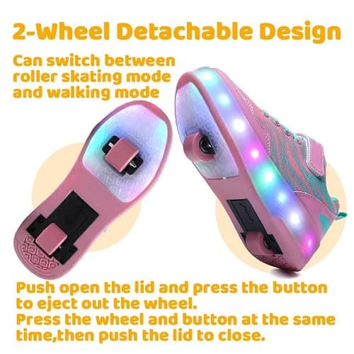 Wooowyet LED Roller Skate Shoes for Kids Boys Girls Light Up Fashion Sneakers Wheels Wheeled USB Rechargeable Hook&Loop thumbnail 3