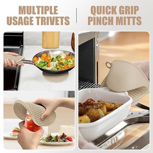 Rorecay Oven Mitts and Pot Holders Sets 6pcs, Extra Long Kitchen Silicone Oven Gloves High Heat Resistant 500 Degrees Non-Slip Potholders Hot Pads for Baking Cooking, Milkshake thumbnail 3