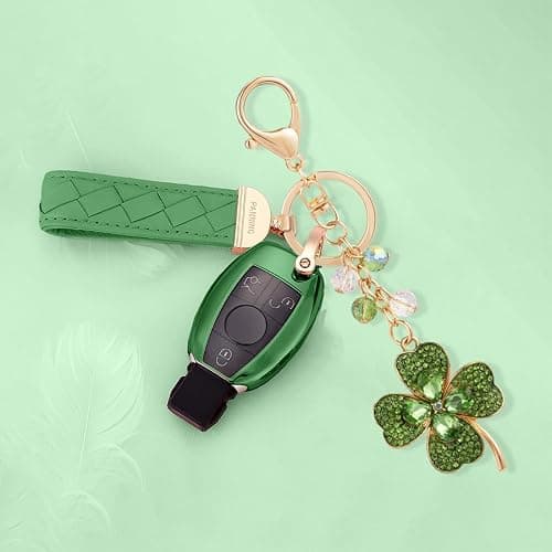 XGALBLA Sparking Cute Lucky Green Crystals 4 Leaf Clovers Key Ring Four Leaf Clover Keychain for Women Bag Charms Keychains thumbnail 4