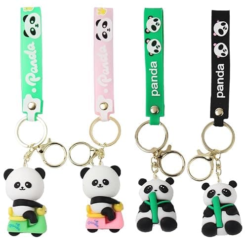 Ximimark 4 pcs Cute Bamboo Panda Keychain - Soft Rubber Pendant for Small Gifts and Hanging Ornaments - Image 1