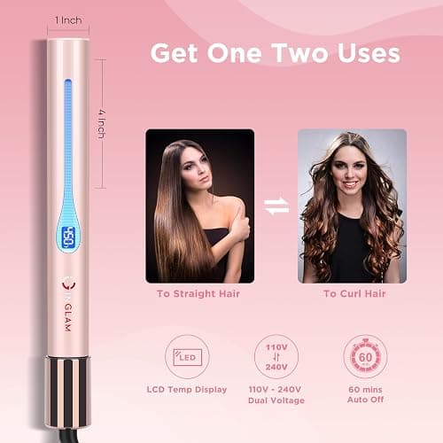 IG INGLAM Titanium Flat iron Hair Straightener, Curling Iron 1 Inch, Infrared Negative Ionic Hair Iron Straightener 11 Adjust Temp 250°F to 450°F, Shiny Hair Dual Voltage 110-240V, Gift, Pink thumbnail 6