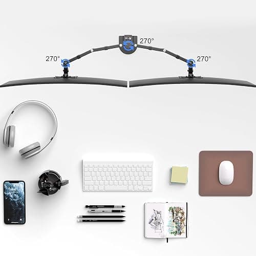 Pholiten Dual Monitor Stand, Heavy Duty Adjustable Monitor Arm Desk Mount for 2 Screens up to 32 Inches, Tilt, Swivel, Rotate, Supports Tilt, Swivel, Rotate, Supports 22 lbs per Monitor Arm thumbnail 6