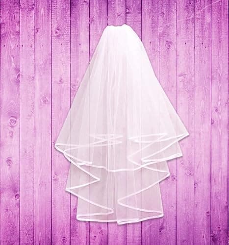 White Bridal Veil 2 Tier Veil with white binding and sash Wedding Veil Bachelorette Party Bridal Shower thumbnail 2