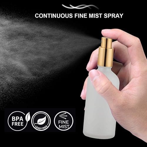 Glass Spray Bottle 3.4oz, Empty Frosted Perfume Atomizer, Fine Mist Spray,Gold Sprayer (2 PACK) thumbnail 2