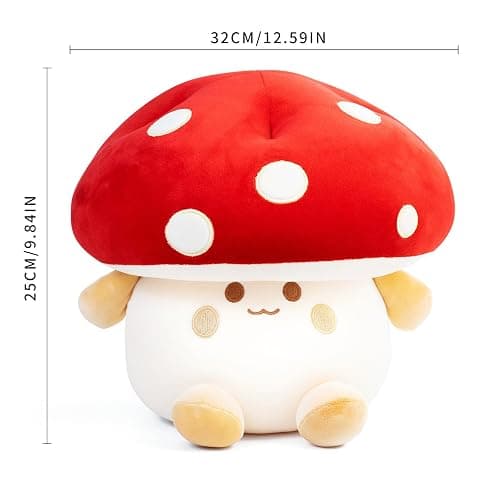 Nuokin Mushroom Plush Toys 12 inch Cute Stuffed Mushroom Pillow Stuffed Toy Birthday Present Home Decor Halloween for Kids (Red) thumbnail 3