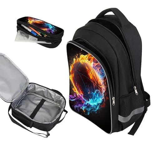 RTBBCKS Backpack Set, Basketball Backpack for School, Bookbag with Lunch Box, Perfect for Boys thumbnail 3