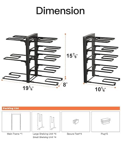 ORDORA Pots and Pans Organizer Rack for Cabinet, 15.83" Height 8-Tier Heavy Duty 120LBS Pot Pan Organizer under Cabinet Adjustable for Dutch Oven, Cast-iron Pan, Heavy Skillets Griddles, Shallow Pot thumbnail 4