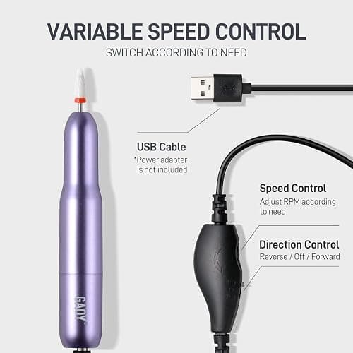 GAOY Electric Nail Drill for Acrylic and Gel, USB Electric Nail File, Portable Efile with Drill Bits, Manicure Pedicure Tools for Home Salon, Purple thumbnail 4