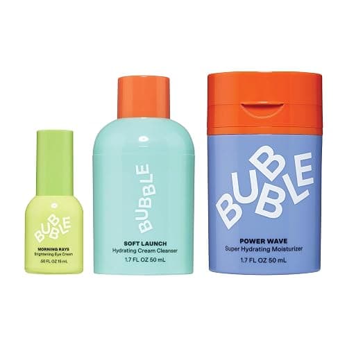 Bubble Skincare Hydrate & Brighten Trio - Soft Launch Hydrating Cleanser, Morning Rays Brightening Eye Cream, Power Wave Super Hydrating Moisturizer, Dry Skin Care Routine - Image 1