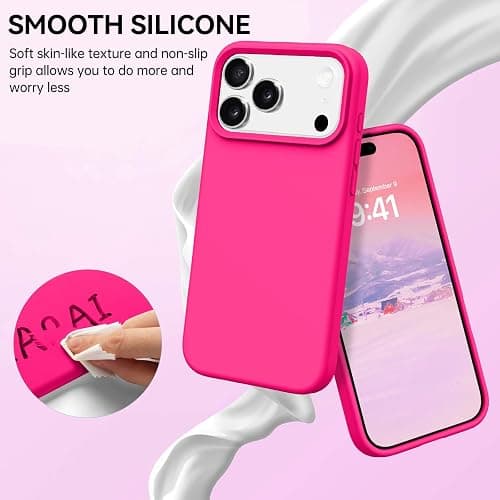 GUAGUA Magnetic for iPhone 17 Pro Case,[Compatible with MagSafe][Military-Grade Drop Protection] Liquid Silicone Soft Slim Microfiber Lining Cushion Phone Case for iPhone 17 Pro 6.3", Hot Pink thumbnail 2
