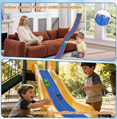 Flexible Tracks 15 Ft Flex Race Car Track for Kids Toy-DIY Car Track Set with 1/64th Rebound Cars Portable Rolls Up Race Tracks with Strong Suction Cups-Great Gifts Toys for Boys Girls Ages 3+ thumbnail 2