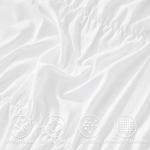 Andency Ruched White Queen Comforter Set, Shabby Chic Pleated Bedding Sets 3 Pieces, Lightweight Soft Boho Ruffle Bed Set for Girls, Kids, Women, All Season thumbnail 9