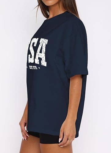 Dressmine Womens USA Oversized T-Shirts Summer Round Neck Short Sleeve Shirts Cute Print Graphic Tees thumbnail 3