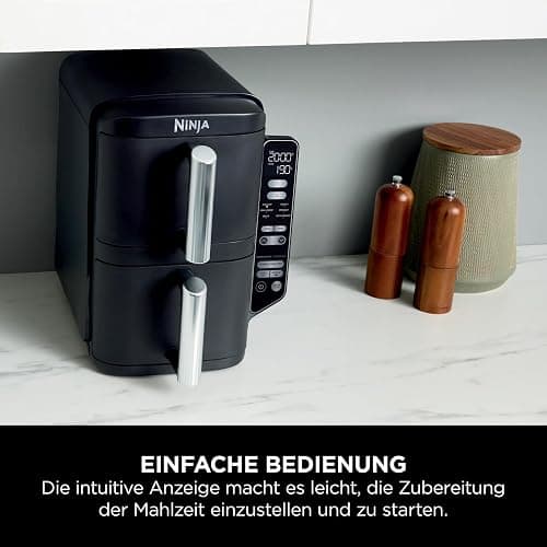 Ninja Double Stack Heißluftfritteuse, 7,6L Digitale Air fryer Doppelkorb mit 4 Kochstufen, 2 Schubladen, 2 Gestelle, platzsparendes Design, 6 Kochfunktionen, 6 Portionen, Schwarz SL300EU thumbnail 11