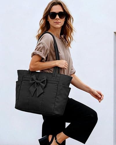Crush Bow Puffer Tote Bag for Women, Work Teacher Nurse Shoulder Handbag | Fits 40oz Tumbler, 15.6" Laptop Bag, Daily College Bags, Nursing Clinical Bag, Beach/Shopping/Trips, Ideal Gift for Her thumbnail 3