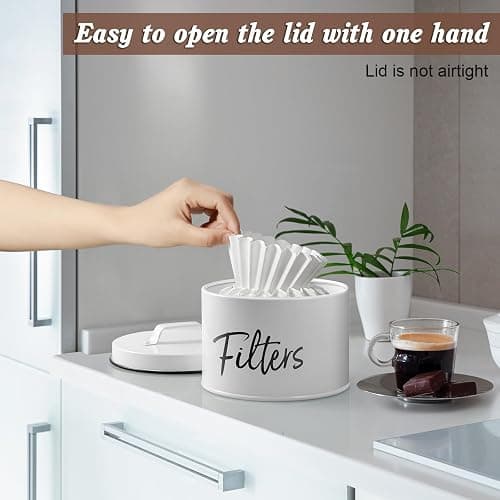 DRASTAR Coffee Filter Holder, Filter Storage with Lid for Counter, Storage Basket Container for Coffee Bar Accessories Decor, White thumbnail 5