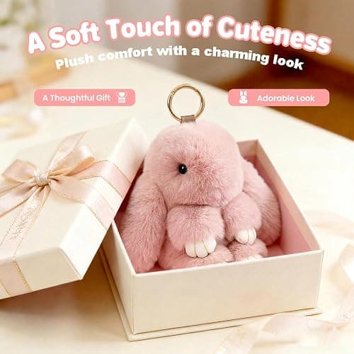 asfanst Adorable Bunny Keychain with Tin Box, Soft Fluffy Plush Rabbit Keychain, Cute Easter Gift for Bag Decoration and Keys thumbnail 2