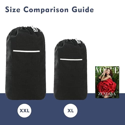 Canvas Laundry bag, Washable Laundry backpack, Adjustable Straps, Large Front Pocket, Drawstring Closure (BLACK, XX-Large) thumbnail 3