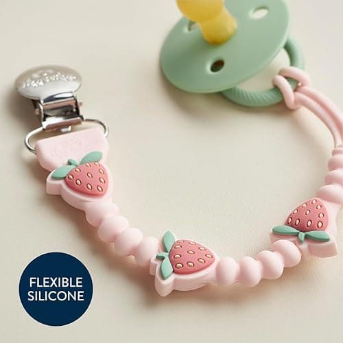 Itzy Ritzy Silicone Pacifier Clip; 100% Food Grade Silicone Pacifier Strap with Clip Keeps Pacifiers, Teethers & Small Toys in Place; Features One-Piece Design & Cord (Strawberry) - Strawberry - 1 Count (Pack of 1) - Pacifier Clip thumbnail 5
