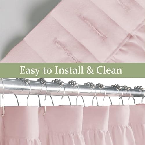Farmhouse Ruffle Shower Curtain with Handmade Ruched, Vintage Ruffled Fabric Bathroom Curtains, Decorative Elegant Bathroom Curtain with 12 Holes, Peach Pink, 72" W x 72" H(N60049) thumbnail 5