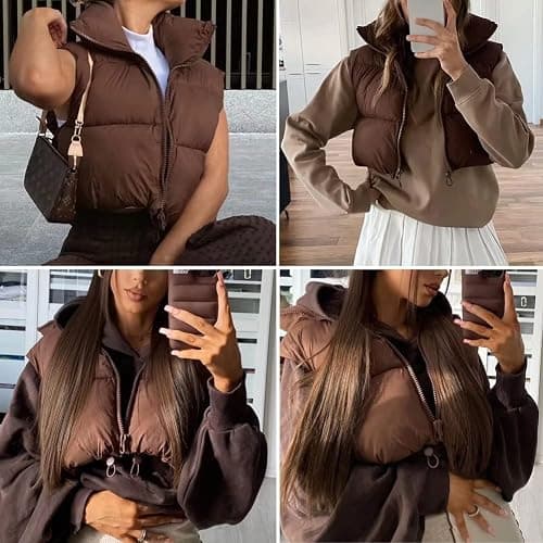 KEOMUD Women's Winter Crop Vest Lightweight Sleeveless Warm Outerwear Puffer Vest Padded Gilet thumbnail 7