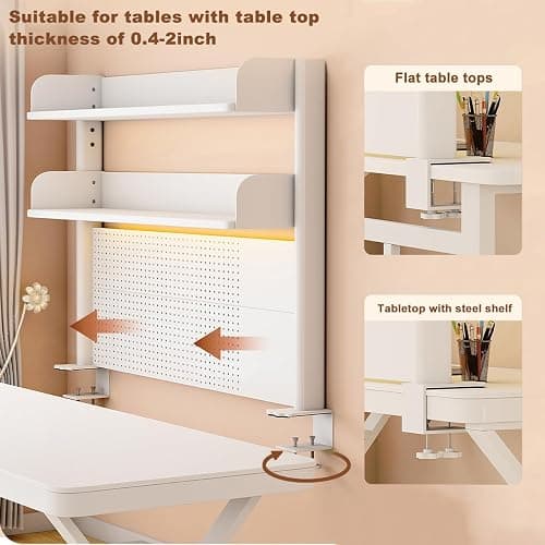 OXBZKMY Clamp on Desk Shelf with Pegboard, Desktop Organization Bookshelf Storage Shelves for Home Office Dorm Gaming Desk, Space Saving Tabletop Display Rack thumbnail 5