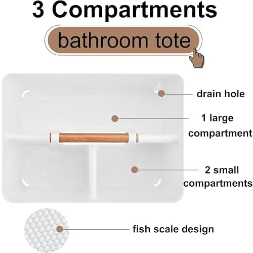 Haundry Plastic White Shower Caddy Basket with 3 Compartments, Portable Divided Bathroom Cleaning Caddy Organizer Storage Tote with Handle for Dorm, College, Room Essentials thumbnail 4