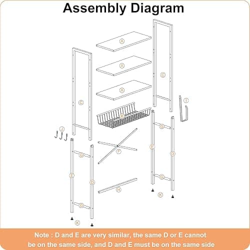 Kalrin Over-The-Toilet Storage Rack, 4-Tier Bathroom Organizer Shelf Over Toilet with Adjustable Shelf and Basket, Freestanding Space Saver Bathroom Shelves Above Toilet for Room (Pure White) thumbnail 8