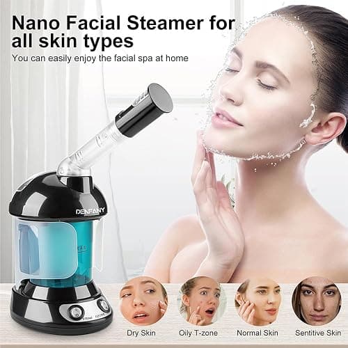 Facial Steamer - DENFANY Nano Ionic Face Steamer with Extendable 360° Rotating Arm - Portable Facial Steamer for Personal Care at Home or Salo （Black） thumbnail 4