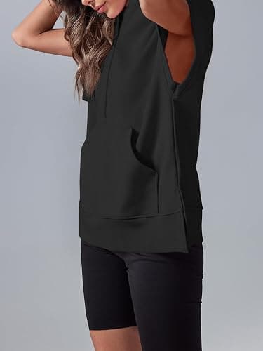 Fisoew Womens Oversized Half Zip Hoodies Short Sleeve Casual Sweatshirts Pullover Tops with Pockets thumbnail 4