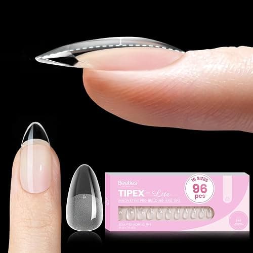 Beetles Tipex Lite Apex Nail Tips,Almond Short, 96pcs 16 Sizes, Pre-Building Pre-Etched Acrylic Nail Tips for Flat Nails & Natural Nail Beds - Image 1