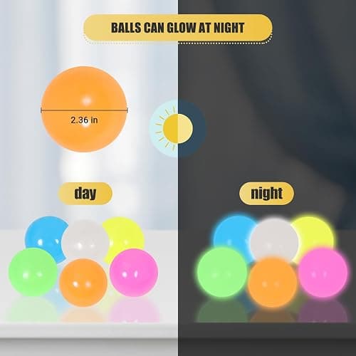 12pcs-2.4in Lumi Balls,Dream Balls,Glow in The Dark Sticky Ball That Stick to The Ceiling,Stocking Stuffers,Stress Relievers Stress Ball for Kids and Adults,Elevated Balls,ASMR Cool Stuff for Teens thumbnail 2