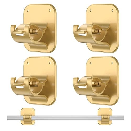 JHCJHC No Drill Curtain Rod Brackets - 20LB, 4 Pack Self Adhesive Curtain Rod Holder, Peel and Stick Wall Hooks, Renter Friendly Upgrades for Apartment, Kitchen, Bathroom, Dorm, Living Room and RV - Image 1