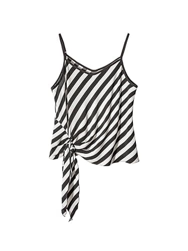 MakeMeChic Women's Striped Camisole Spaghetti Strap Sleeveless Side Knot Workout Summer Tops - Image 1