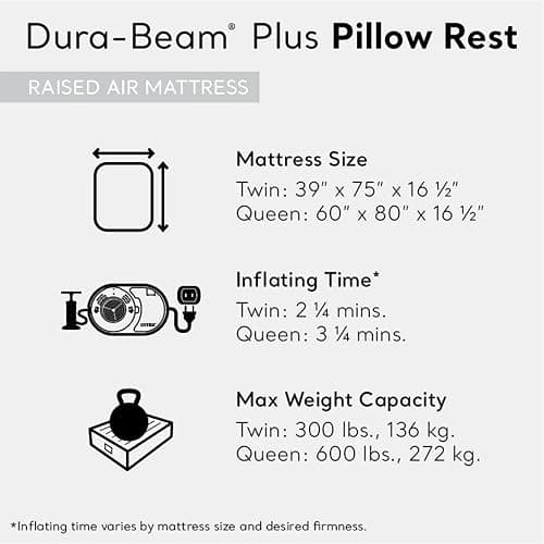 Intex Raised Airbed Mattress with Built-in Pump, Dura-Beam Plus Pillow, Twin - Portable Inflatable Luxury Blow-Up Bed for Adults, Camping, Guests thumbnail 4