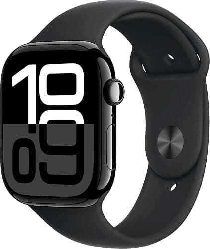 Apple Watch Series 10 [GPS + Cellular, 46mm] - Jet Black Aluminum Case with Black Sport Band, M/L (Renewed) - Image 1