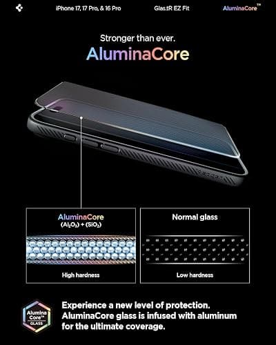 Spigen AluminaCore Tempered Glass Screen Protector [Glas.tR EZ Fit] designed for iPhone 17 Pro | iPhone 17 | iPhone 16 Pro [2 Pack] 9H+ Hardness, Aluminum-Enhanced Durability thumbnail 3