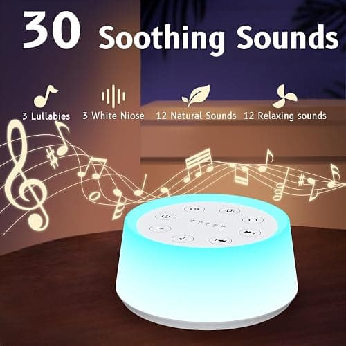 ColorsNoise Sound Machine and White Noise Machine with 30 Soothing Sounds with 12 Colors Baby Night Light with Memory Function (T-White) thumbnail 2
