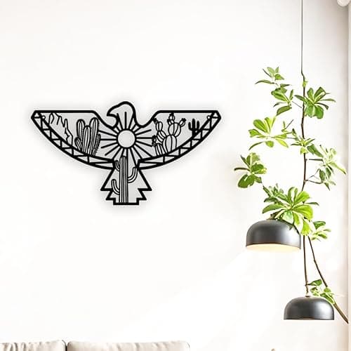 Metal Aztec Cactus Desert Southwestern Wall Decor Native American Eagle Wall Art for Home Bedroom Living Room Black (Black) thumbnail 2