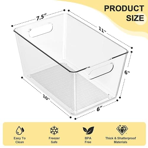 Joymeezo 8 Pack Large Clear Plastic Storage Bins, Refrigerator Cabinet Organizers with Handles for Pantry Organization and storage, Perfect for Home Organization, Kitchen, Laundry, Office& Garage thumbnail 2