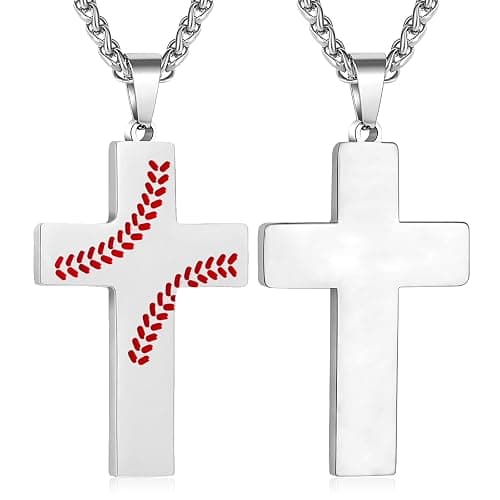 Zocomi Stocking Stuffers Christmas Gift - Baseball Cross Necklace for Boys Men, Stainless Steel Cross Pendant Chain 24 Inches, Inspirational Bible Verse Religious Gift - Image 1