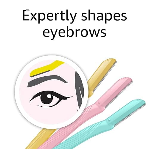 Amazon Basics Women's Dermaplaning Tool, Peach Fuzz Remover, Facial Hair Removal, Exfoliating Face Razor with Microguard Blade for Safe Eyebrow Shaping, Includes Blade Cover, Multicolor, 3 Count thumbnail 8