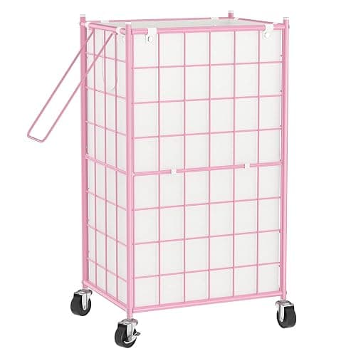 WOWLIVE Rolling Laundry Basket, Metal Wire Frame Laundry Hamper with Wheels | Hamper with Removable Bag, 100L Dirty Clothes Hamper Organizer Dorm Room Storage for Bedroom, Bathroom, Pink - Image 1