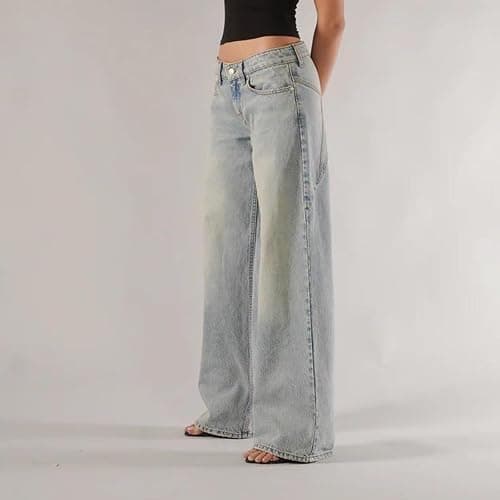 Women Y2k Low Rise Denim Pants Loose Fit Boyfriend Wide Leg Baggy Jeans with Pockets Vintage Casual Streetwear thumbnail 4