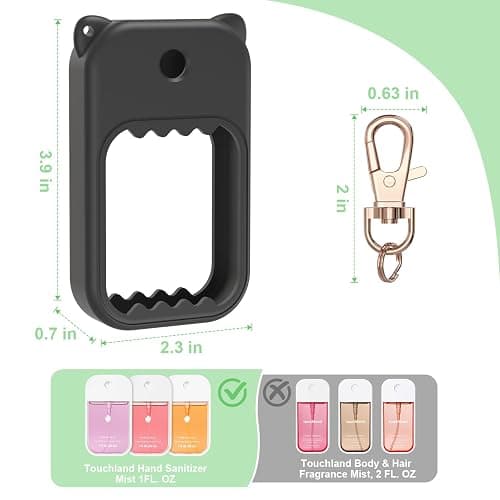 taessv Hand Sanitizer Spray Case for Touchland Silicone Touchland Case Keychain Cute Hand Sanitizer Spray Holder Compatible with Touchland Power Mist Gentle Mist Glow Mist, Black thumbnail 2